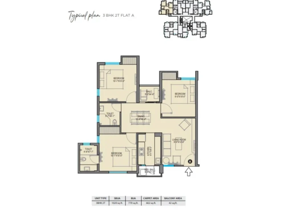 DTC Good Earth Madhyagram3bhk floor plan